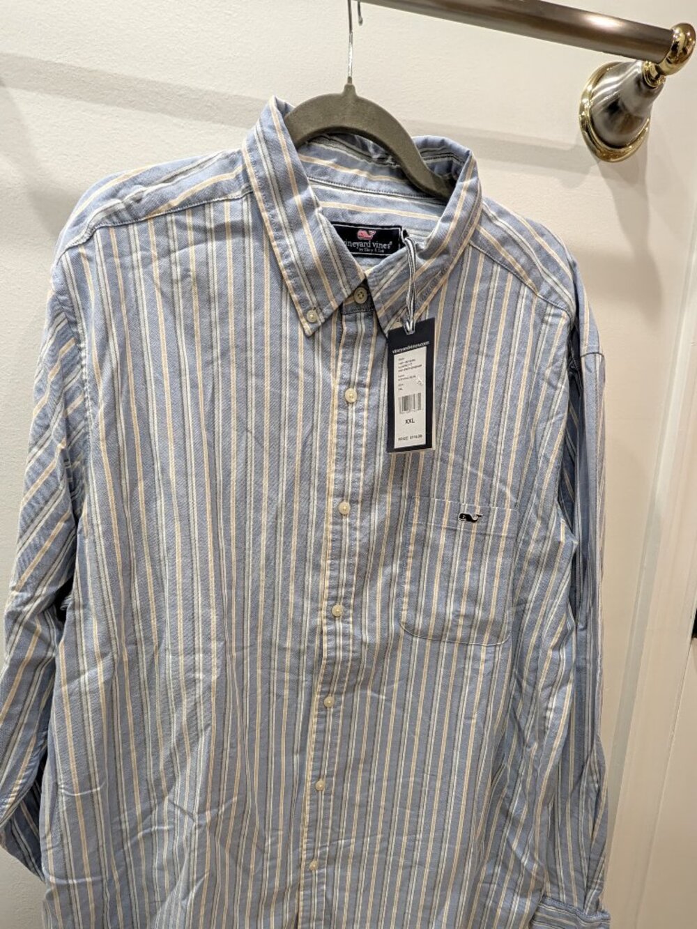 Vineyard Vines Classic Fit Stripe Stretch Oxford Shirt Mens XXL Hull Blue NWT